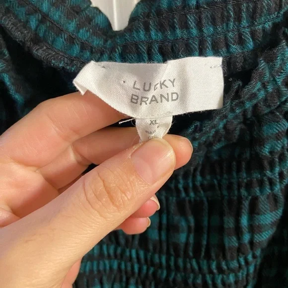 Lucky brand pacific plaid green black smocked long sleeve dress flannel XL NWT - Picture 7 of 9